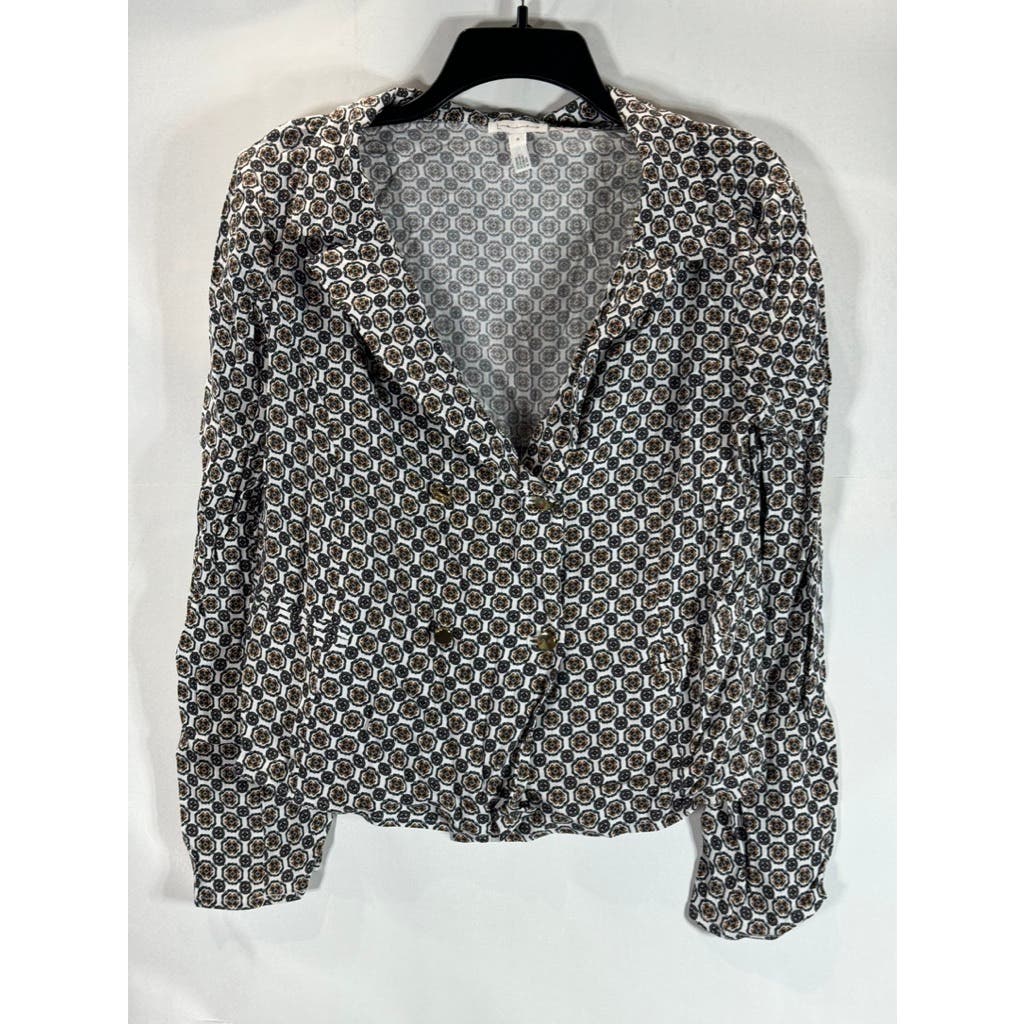 LEITH Women's Black/Brown Printed Double-Breasted Two-Button Blazer SZ M