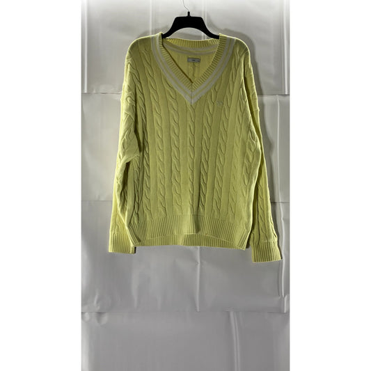 TNA ARITZIA Women's Yellow Cable-Knit V-Neck Dropped-Shoulder Clay Sweater SZ L
