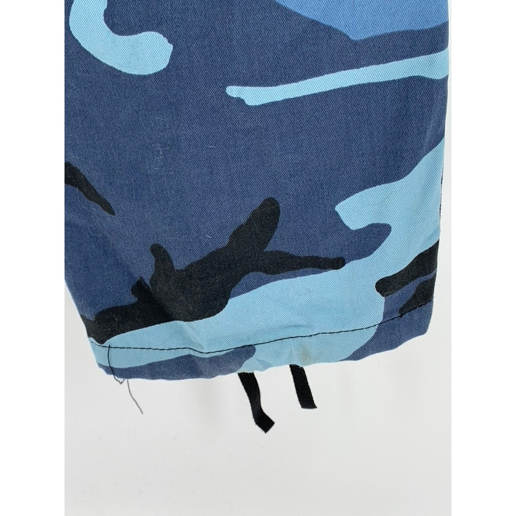 UNBRANDED Women's Blue Camo Print Button-Fly Straight-Leg Pants SZ XS