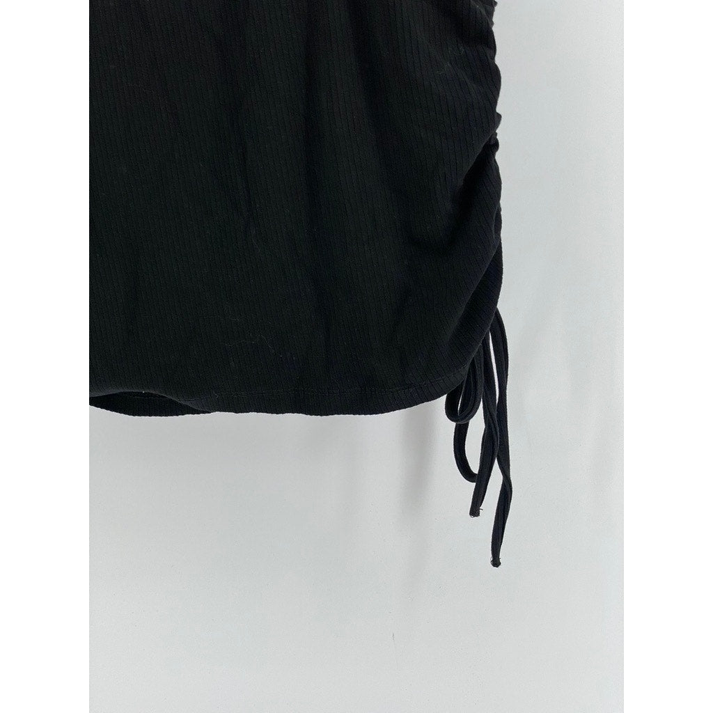 TALENT Women's Black Ribbed Side-Ruched Short Sleeve Top SZ 1XL