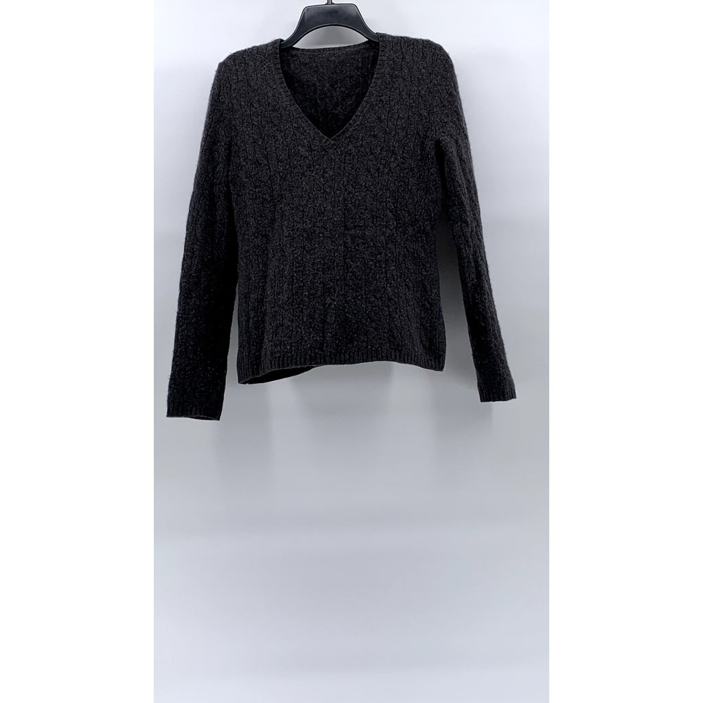 UNBRANDED Women’s Charcoal Cable Knit Long Sleeve V-Neck Pullover Sweater M