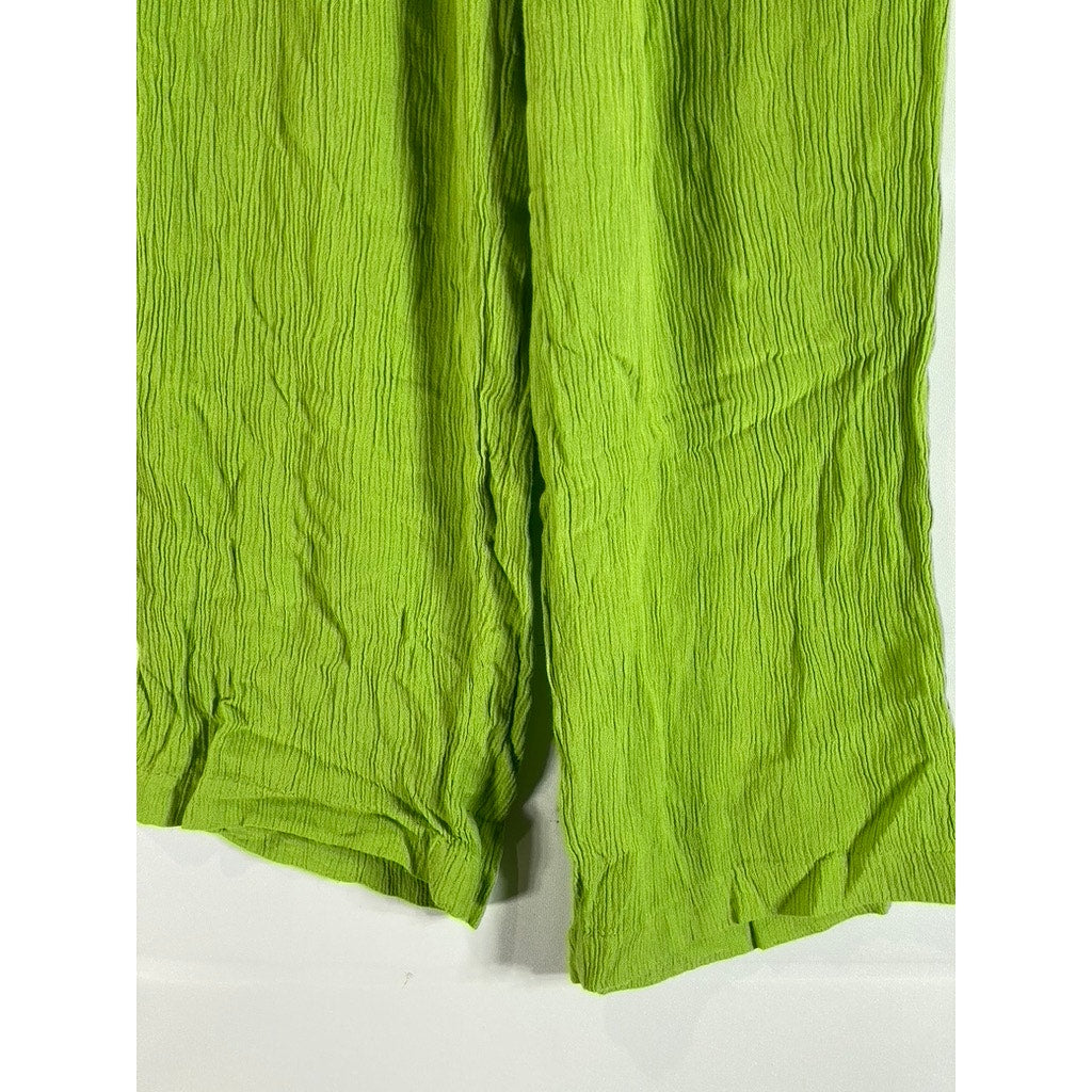 METRO COLLECTION Women's Green Drawstring Straight-Leg Pull-On Crinkle Pant SZ M
