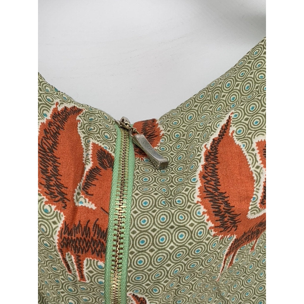 SM WARDROBE Women's Green Fox Print Sleeveless Tie-Back Mini Dress SZ S