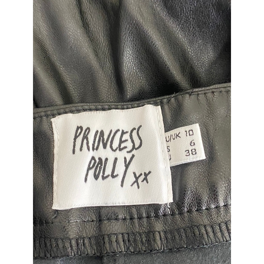 PRINCESS POLLY Women's Black Solid Braden Faux-Leather Wide-Leg Pull-On Pant SZ6