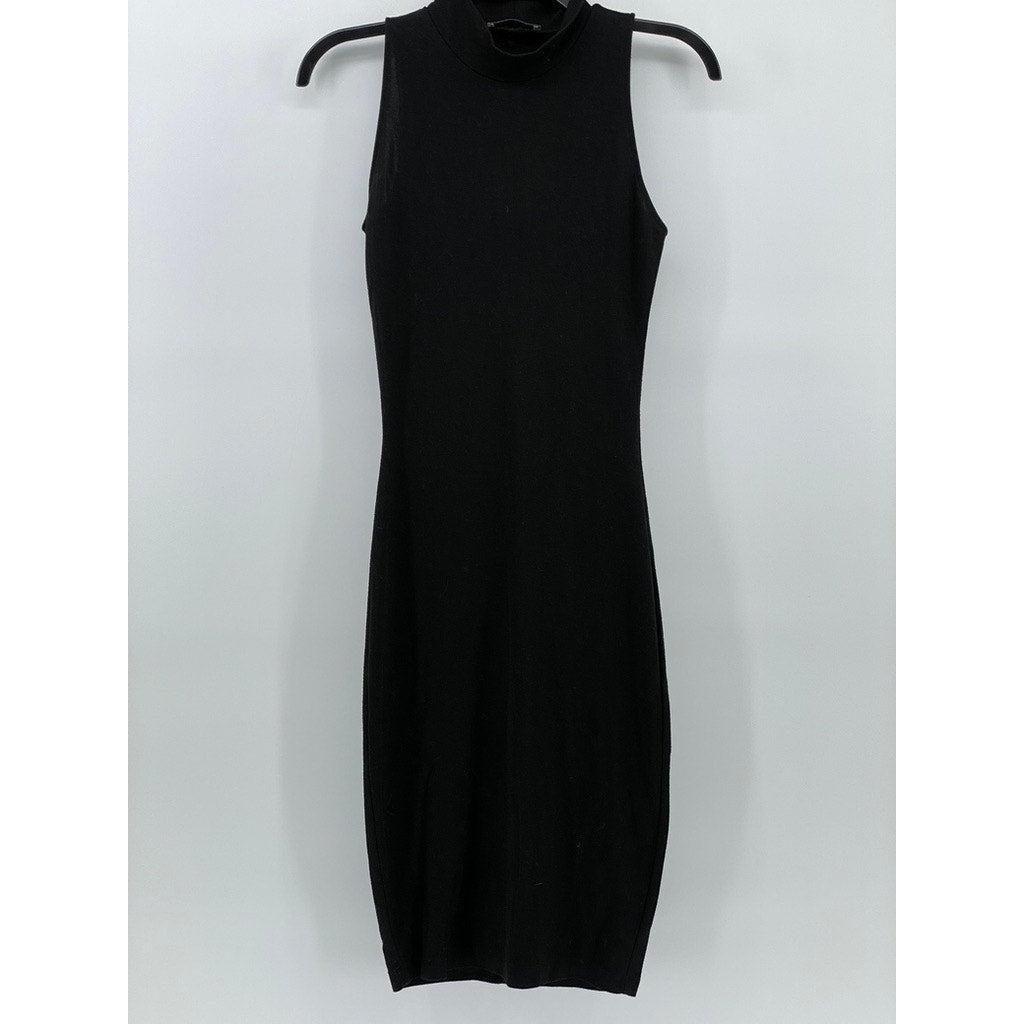 ZARA Women's Black Mock-Neck Sleeveless Bodycon Midi Dress SZ S