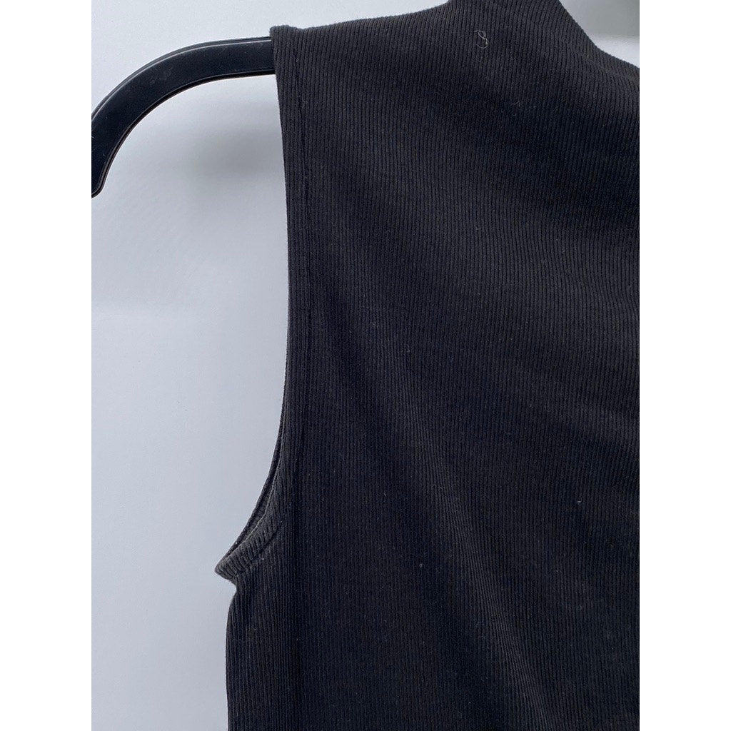 EVERLANE Women's Black Mock-Neck Sleeveless Ribbed Top SZ XS