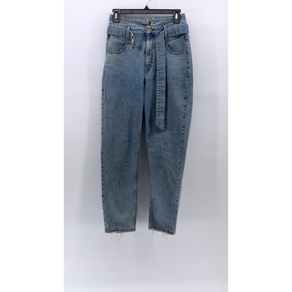 GUESS Women's Light Blue Denim High-Rise Belted Frayed Skinny Leg Jeans SZ 27
