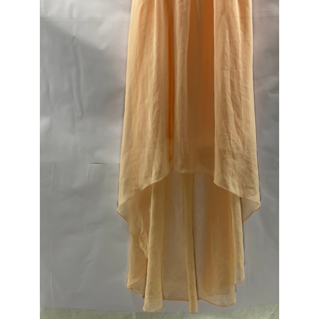 DOUBLE ZERO Women’s Beige Embellished Trim Sheer Scoop-Neck Hi-Low Dress SZ S