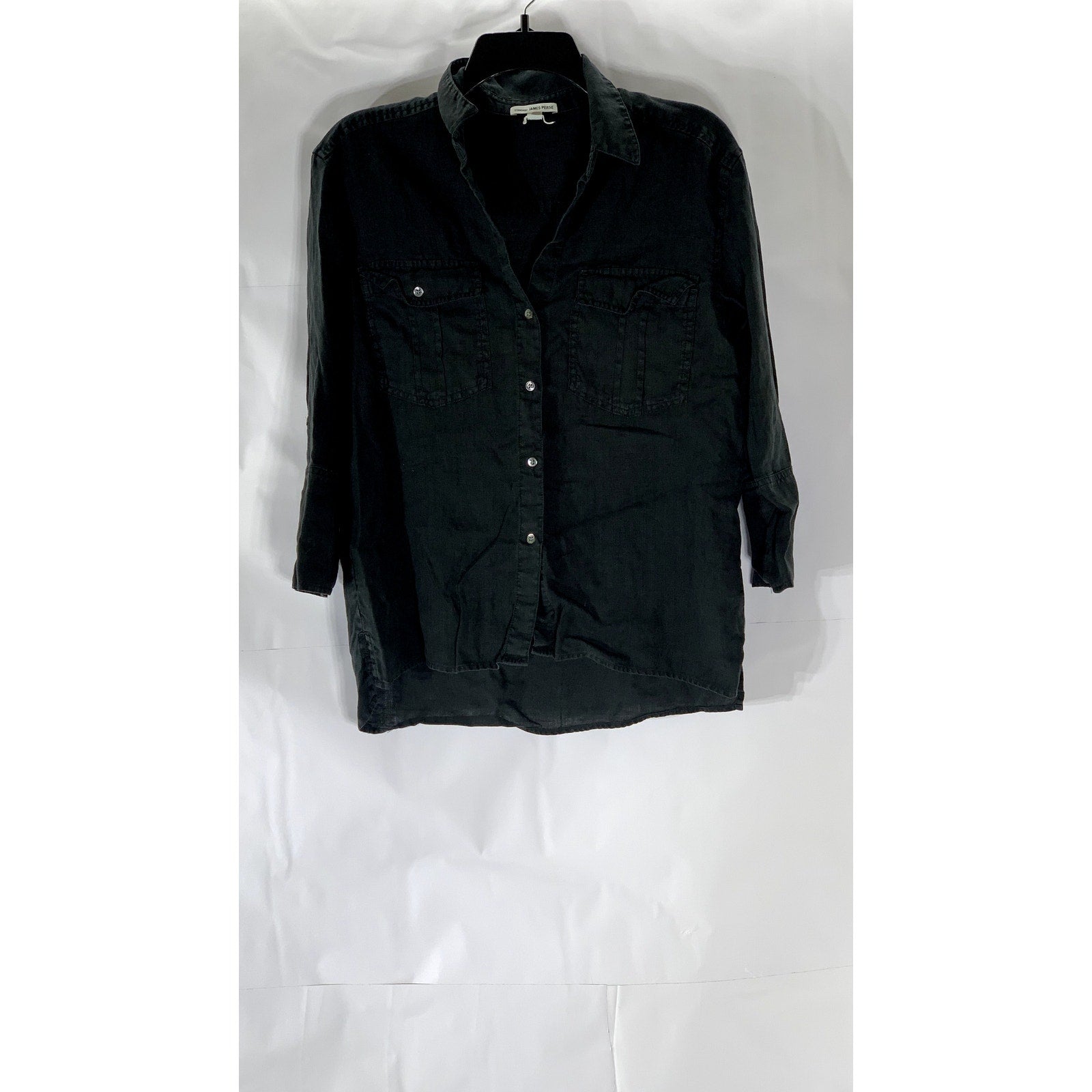 STANDARD JAMES PERSE Women's Black Linen Button-Up Long Sleeve Shirt SZ 1(S)