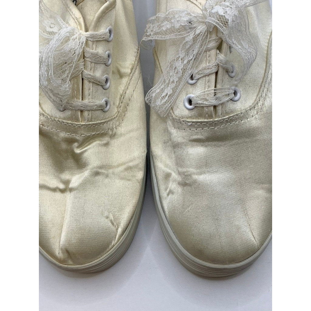 NINE WEST Women's Cream Satin Like Lace Sneakers SZ 8