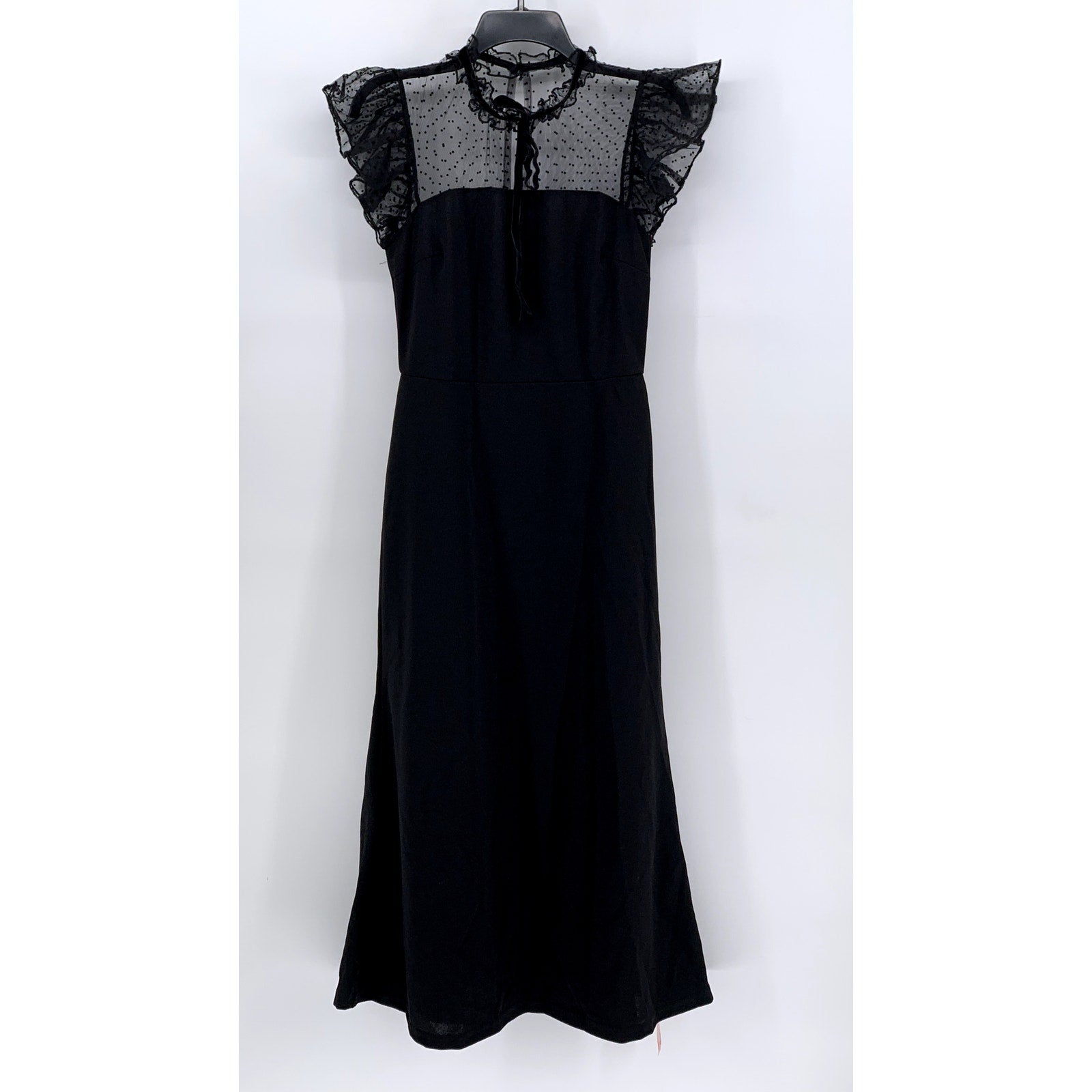 SHEIN Women's Black Lace 1940'S Mesh Insert Wiggle Ruffle Sleeve Dress SZ 6