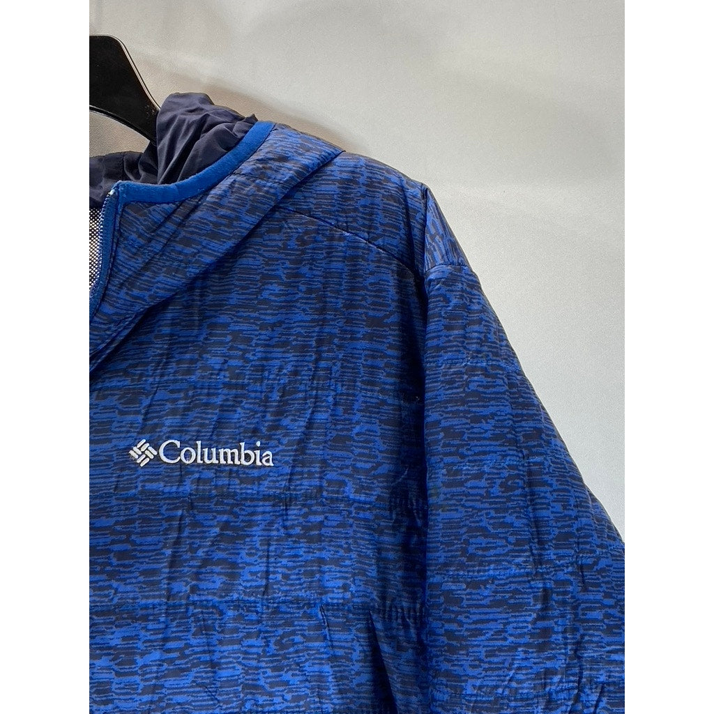 COLUMBIA Men's Azure Crosshatch Print Powder Lite Zip-Up Puffer Jacket SZ XL