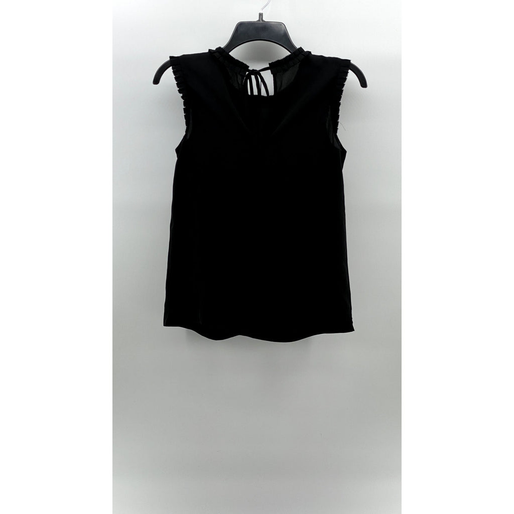 J.CREW Women's Black Solid Semi Sheer Tie-Back Crewneck Sleeveless Top SZ 00