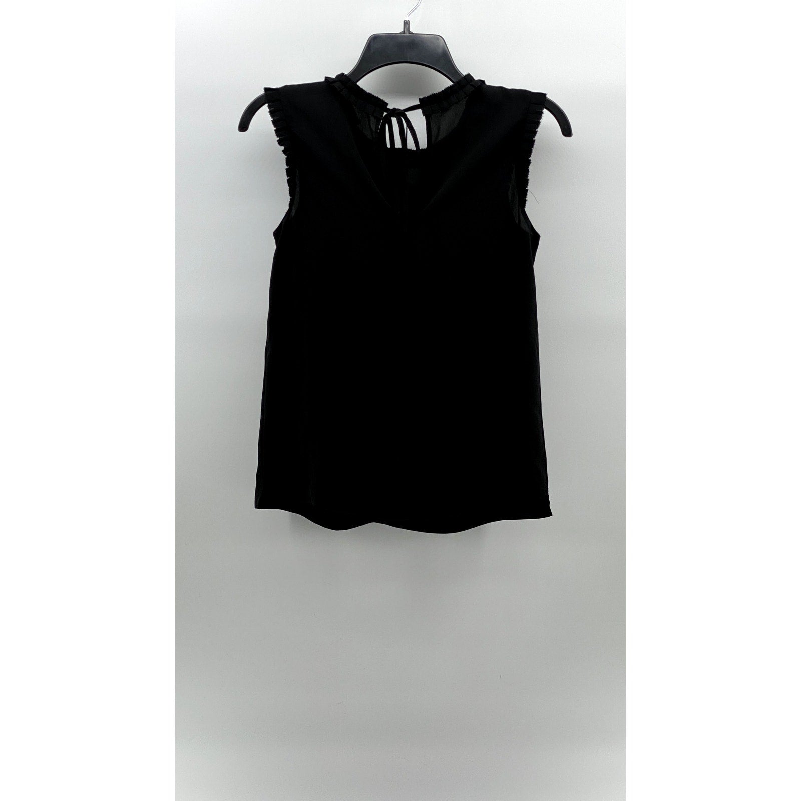 J.CREW Women's Black Solid Semi Sheer Tie-Back Crewneck Sleeveless Top SZ 00