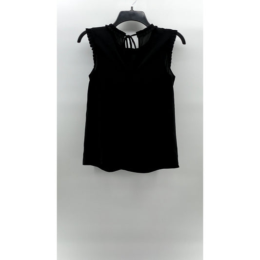 J.CREW Women's Black Solid Semi Sheer Tie-Back Crewneck Sleeveless Top SZ 00