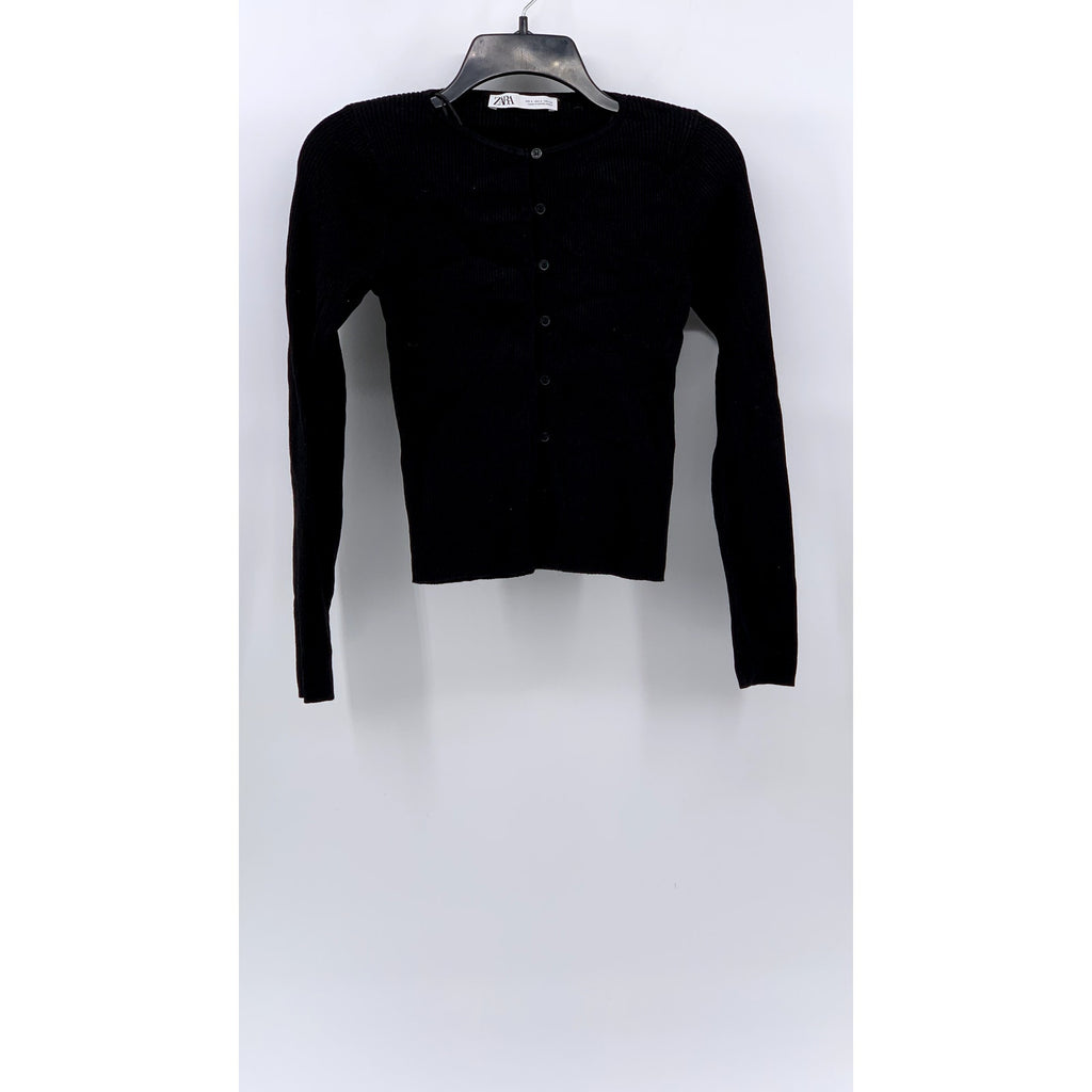ZARA Women's Ribbed Button-Up Cutout Top SZ S