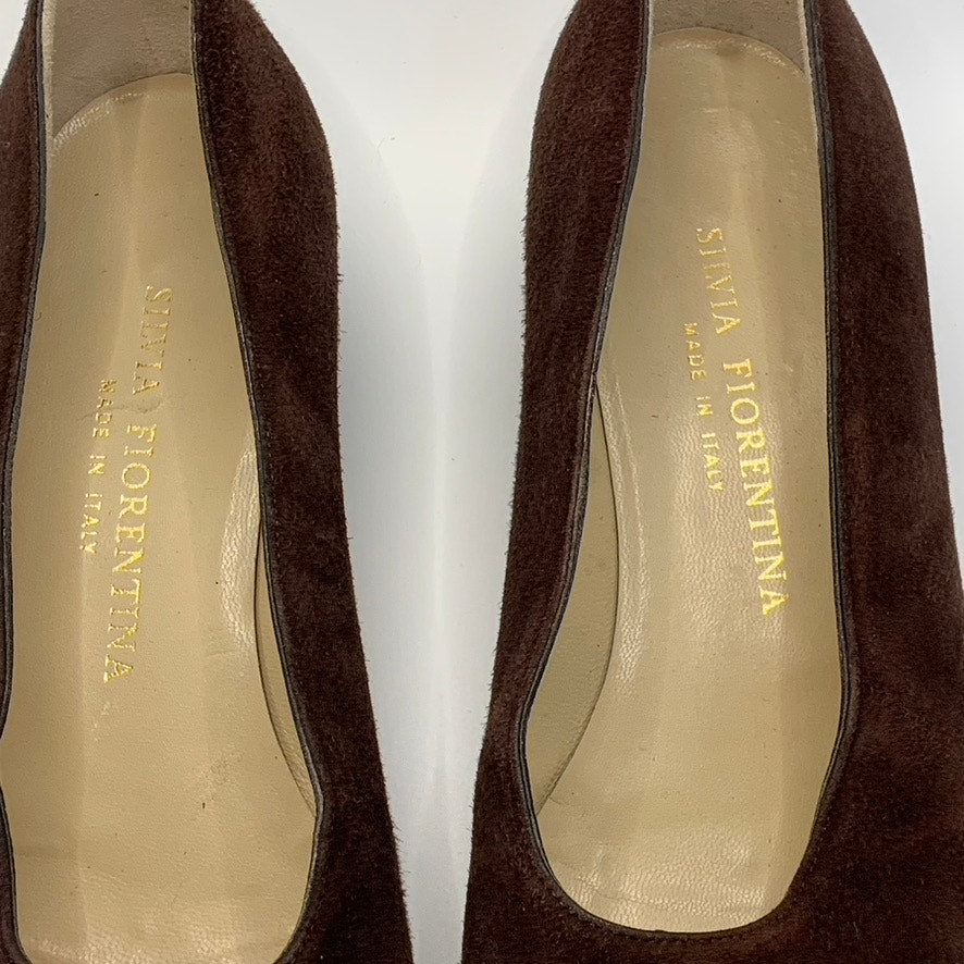 SILVIA FIORENTINA Women's Brown Suede Spiga Round-Toe Block-Heel Pumps SZ 7