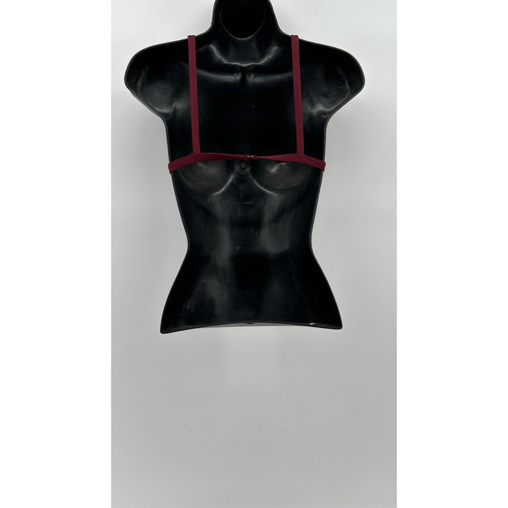 LA HEARTS Women's Wine Ribbed V-Neck Spaghetti Strap Hook & Loop Swim Top SZ XS