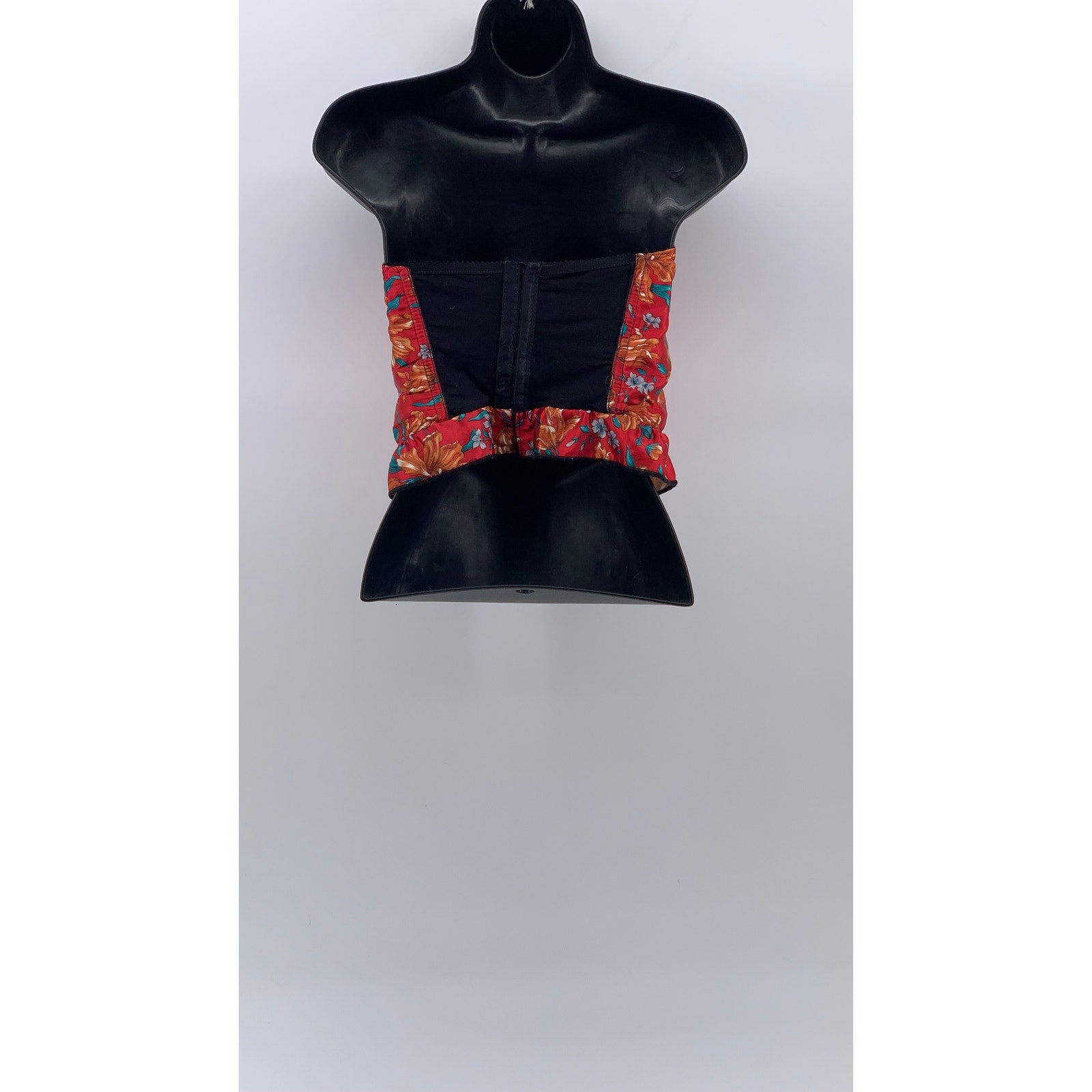 UNBRANDED Women's Vintage Red-Black Floral Strapless Corset Bustier Top SZ S
