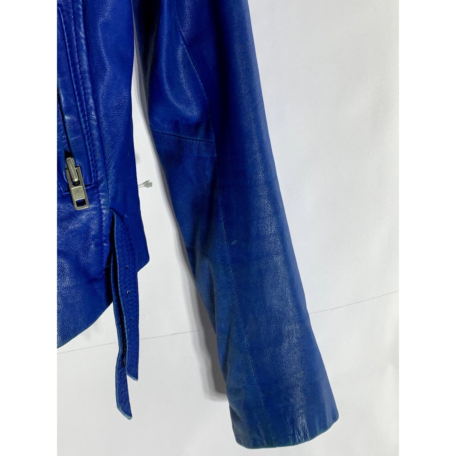 IRO PARIS Women's Dark Blue Ashville Moto Zip-Up Lamb Leather Jacket SZ 1(XXS)