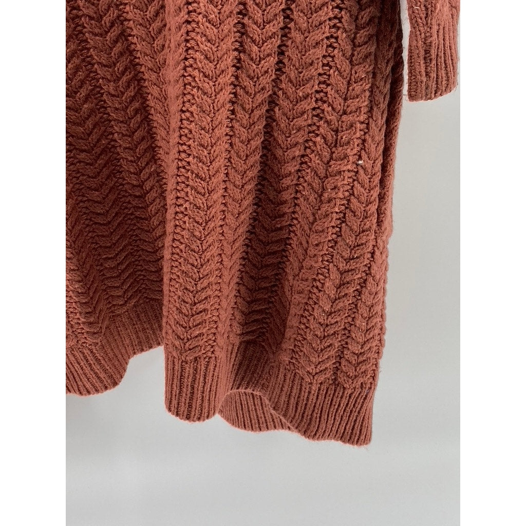PINK ROSE Women's Rust Knit Open-Front Hooded Long Sleeve Duster SZ S