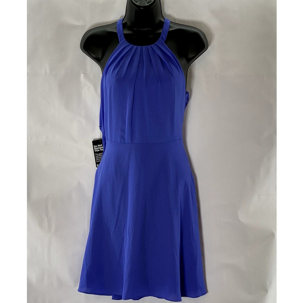 EXPRESS Women's Royal blue Pleated Halter Keyhole-Back Mini Dress SZ 6