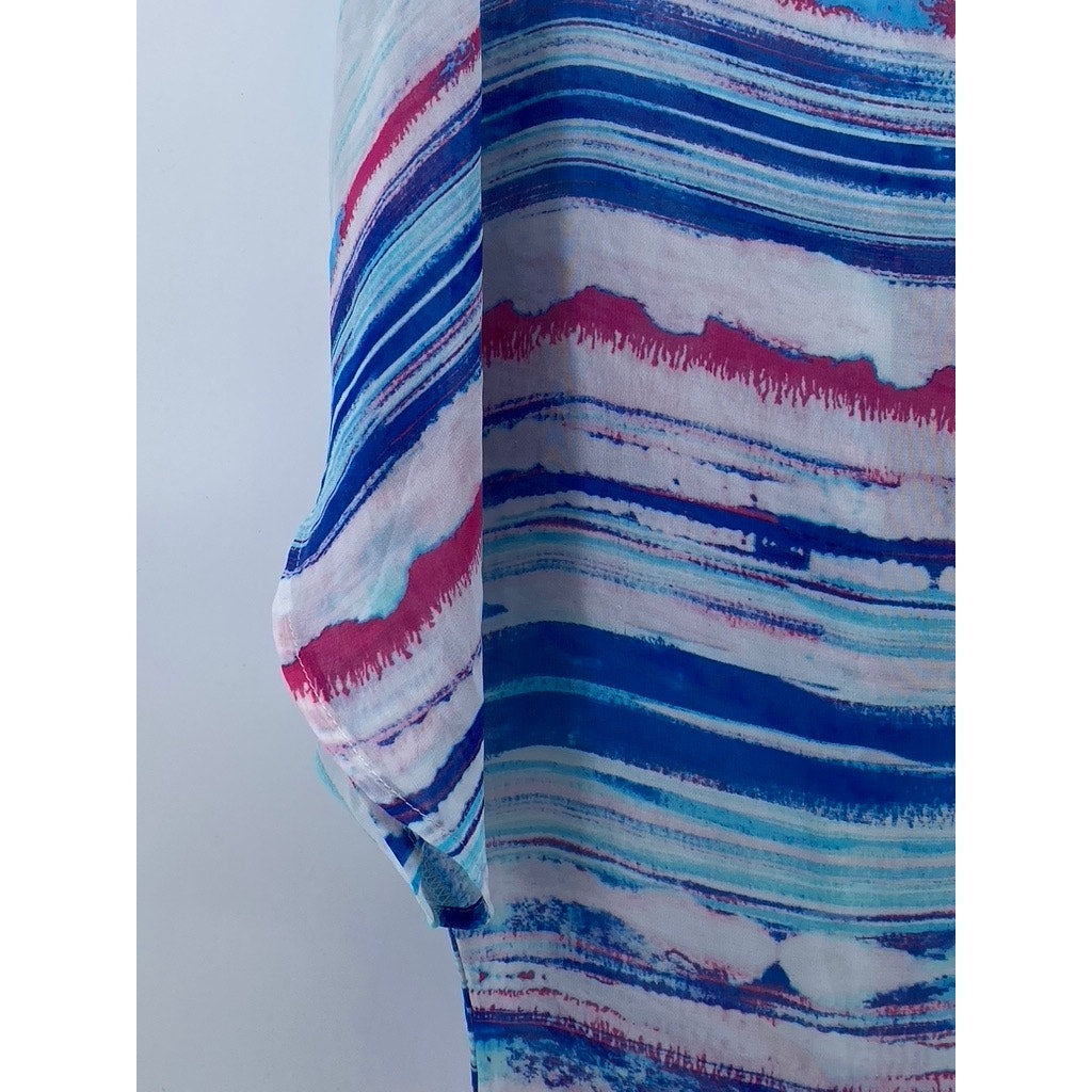 DECREE Women's Blue-Pink Sheer Short Sleeve Open-Front Shawl Cover-Up SZ S