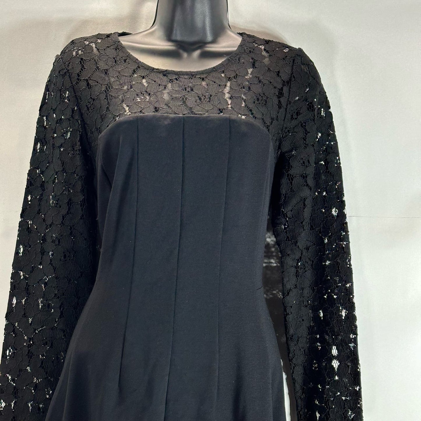 BODEN Women's Black Selena Long Lace Sleeve Fit & Flare Knee-Length Dress SZ 8L