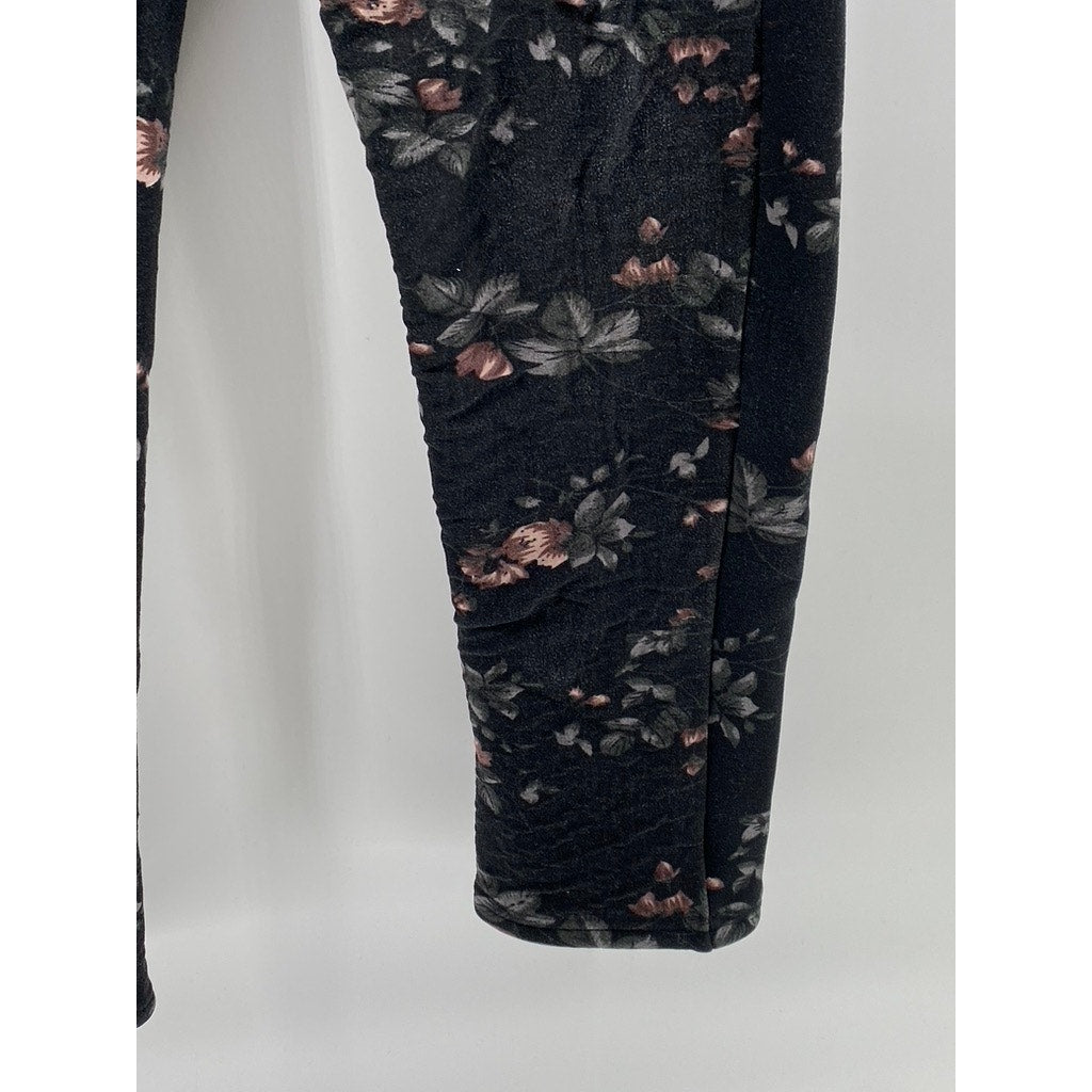 FASHION Women's Black Floral Print Pull-On Casual Pants SZ S