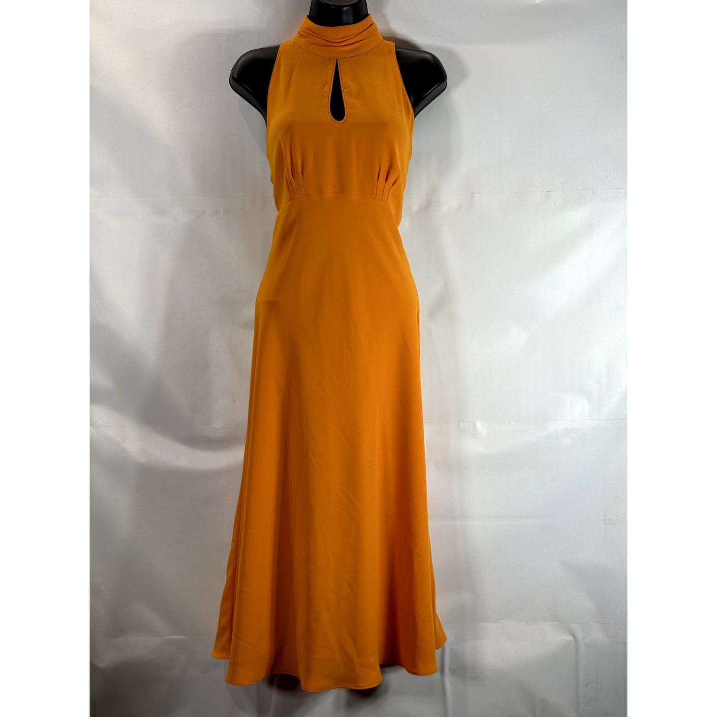 KAREN MILLEN Women's Orange Ruched Mock-Neck Sleeveless Empire-Waist Dress SZ 8