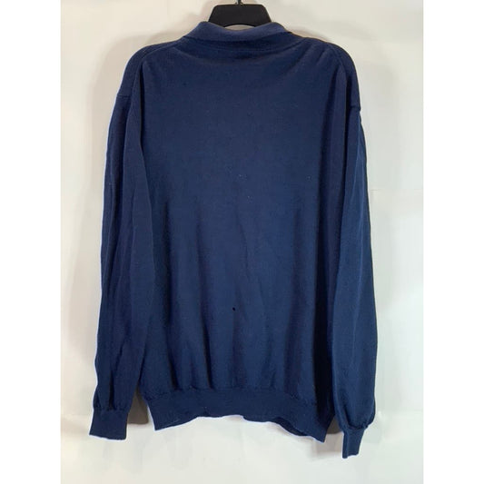 SAKS FIFTH AVENUE Men's Blue Extra Fine Merino Wool Henley Sweater SZ 2XL