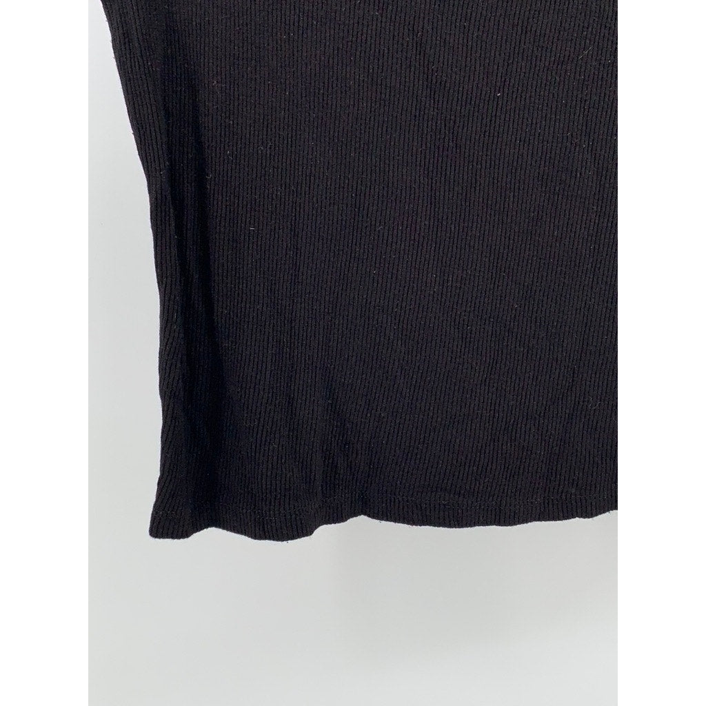 ATMOSPHERE Women’s Black Ribbed Half-Zip Short Cap Sleeve Top SZ 8