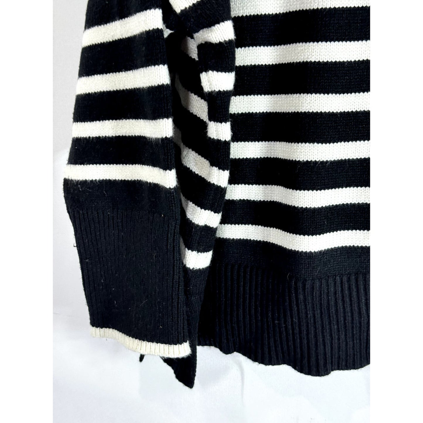 PHILOSOPHY Women's Black/White Striped Side-Slit Crewneck Pullover Sweater SZ2XL