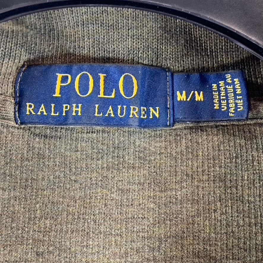 POLO RALPH LAUREN Men's Olive Green Quarter Zip Ribbed Pullover Sweater SZ M