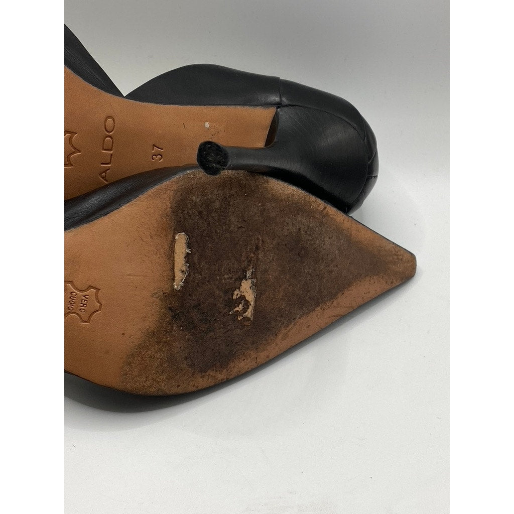 ALDO Women's Black Leather Pleated Pointed-Toe Slip-On Stiletto Pumps SZ US 6.5