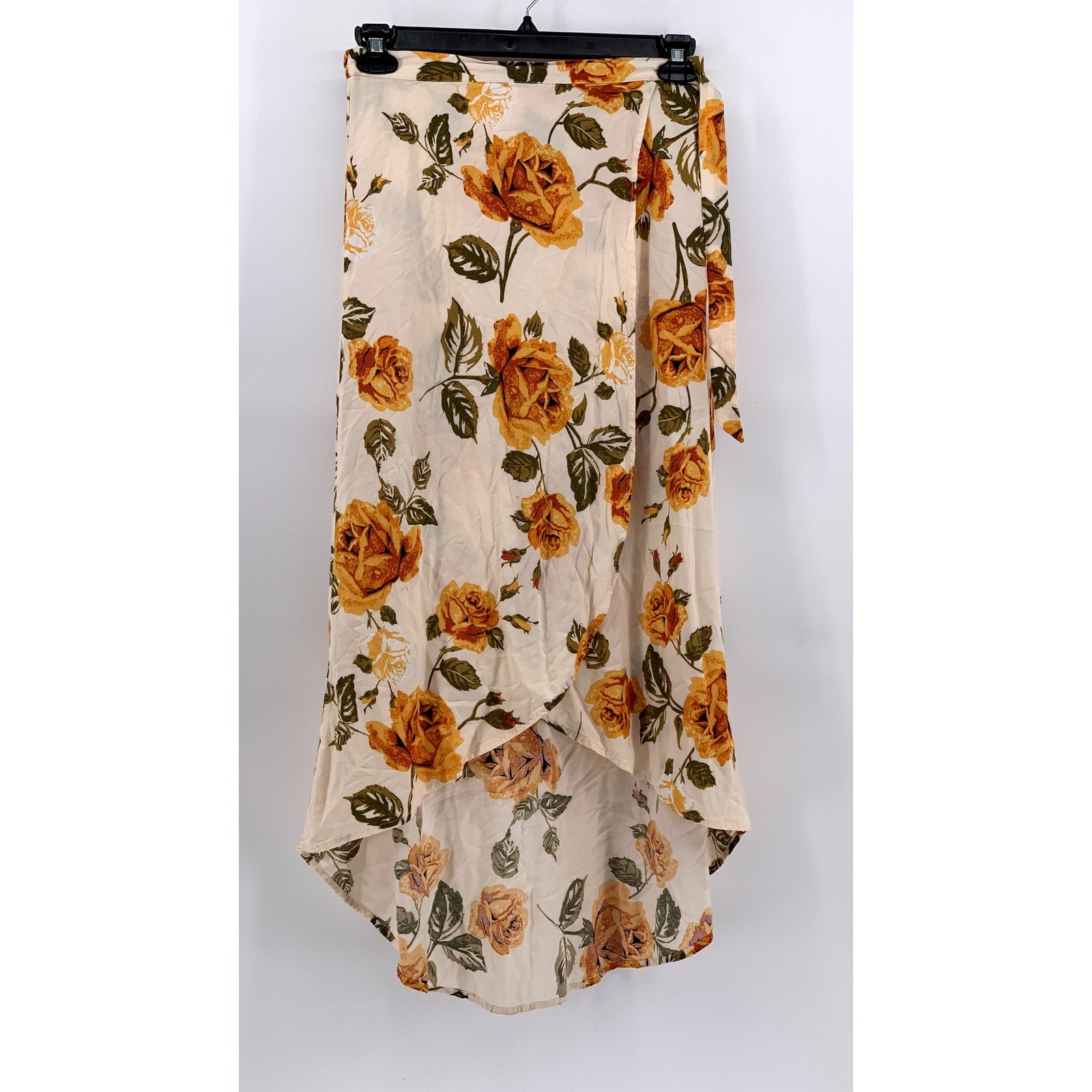 FREE2BU Women's Beige-Orange Floral Print Wrap Maxi Skirt SZ 12