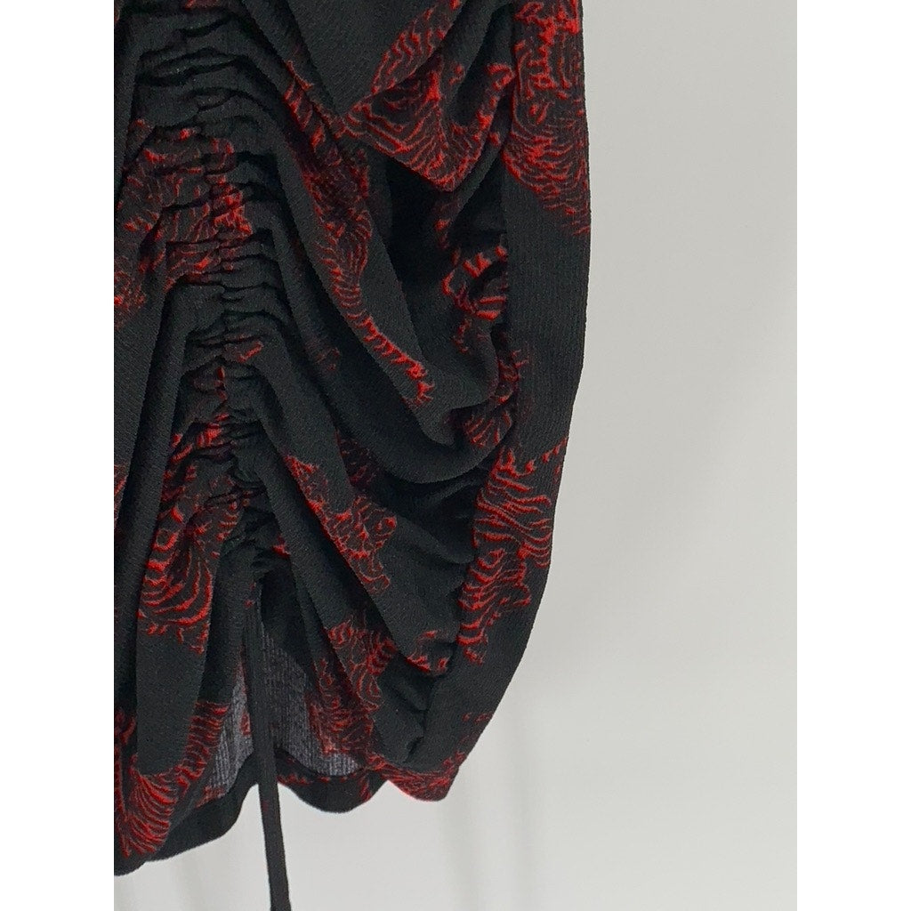 DIVIDED By H&M Women's Black-Red Printed Drawstring Cinched Bodycon Dress SZ L