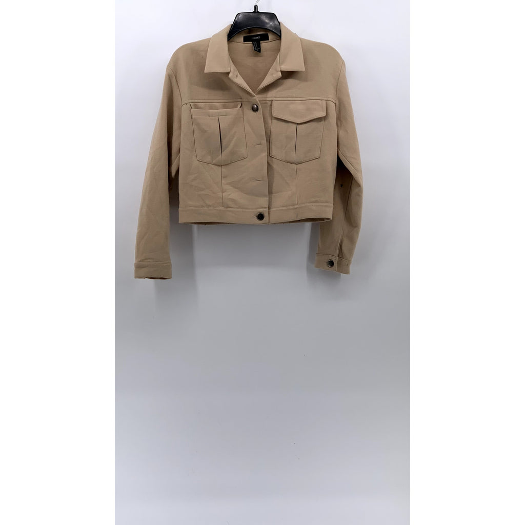 FOREVEVER 21 Women's Tan Button-Up Long Sleeve Cropped Jacket SZ S