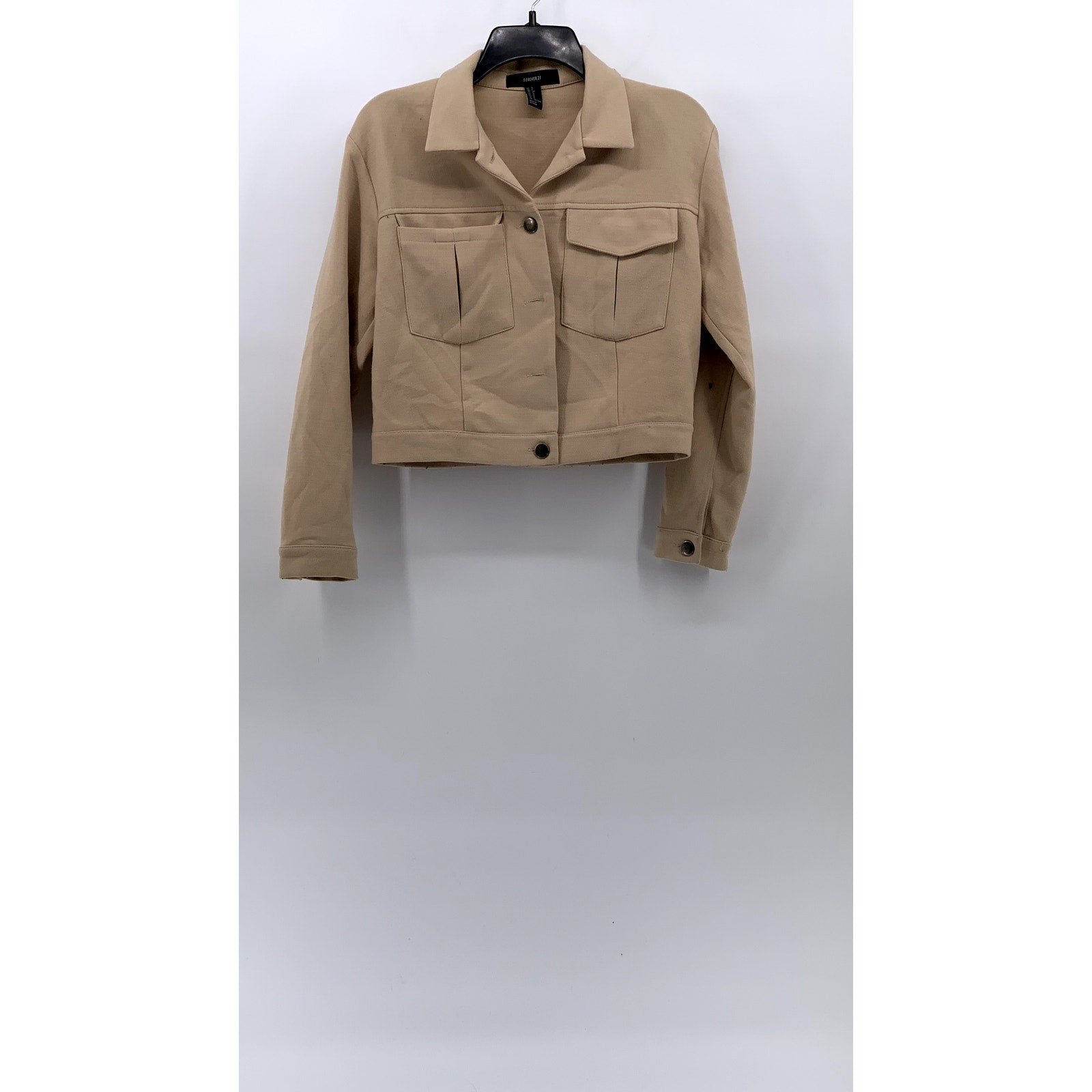 FOREVEVER 21 Women's Tan Button-Up Long Sleeve Cropped Jacket SZ S