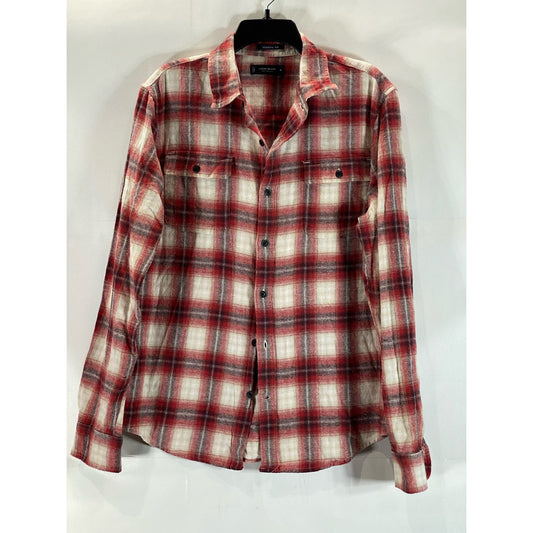 LUCKY BRAND Men's Red Plaid Classic-Fit Button-Up Long Sleeve Flannel Shirt SZ M