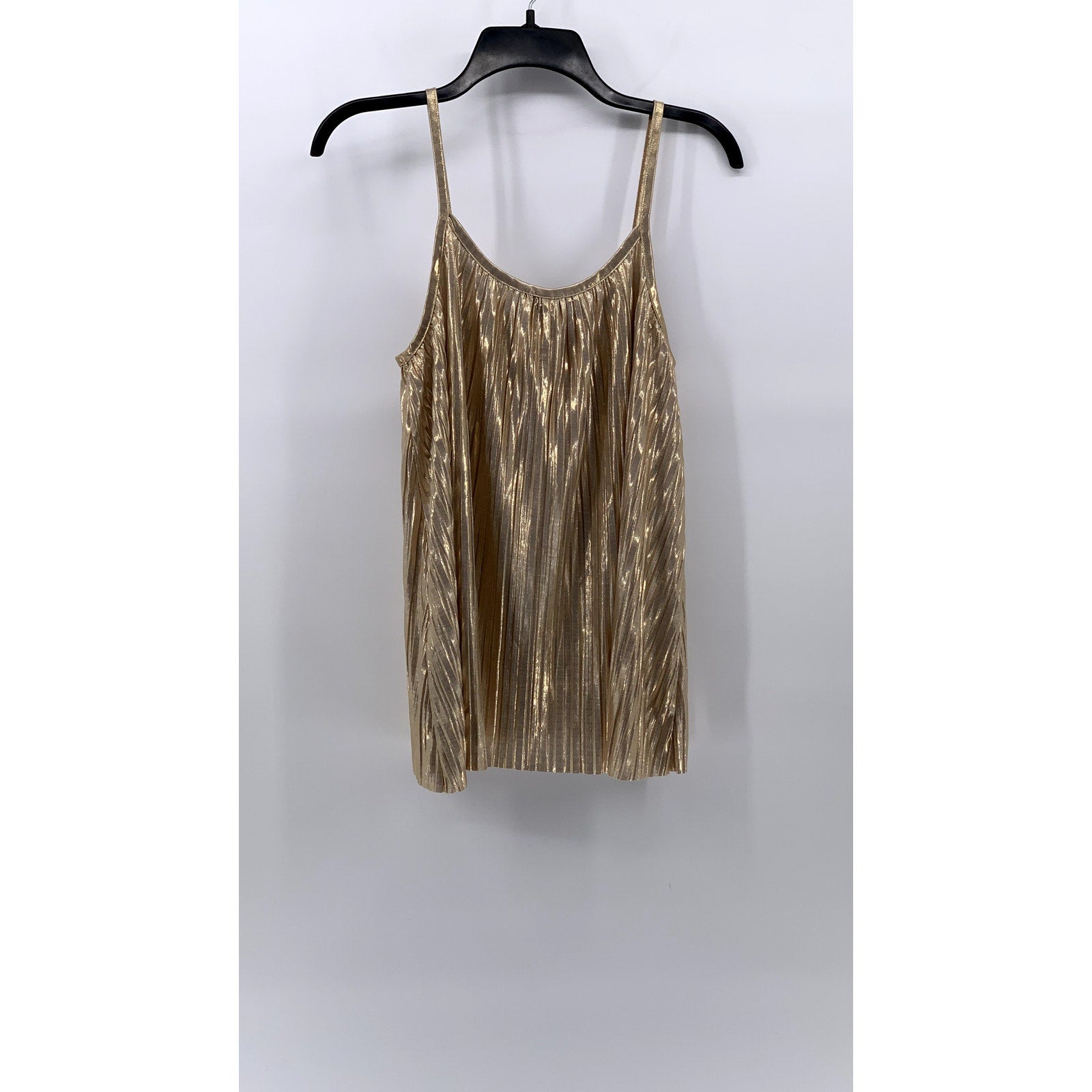 H&M Women's Gold Metallic Scoop-Neck Spaghetti Strap Pleated Tank Top SZ S