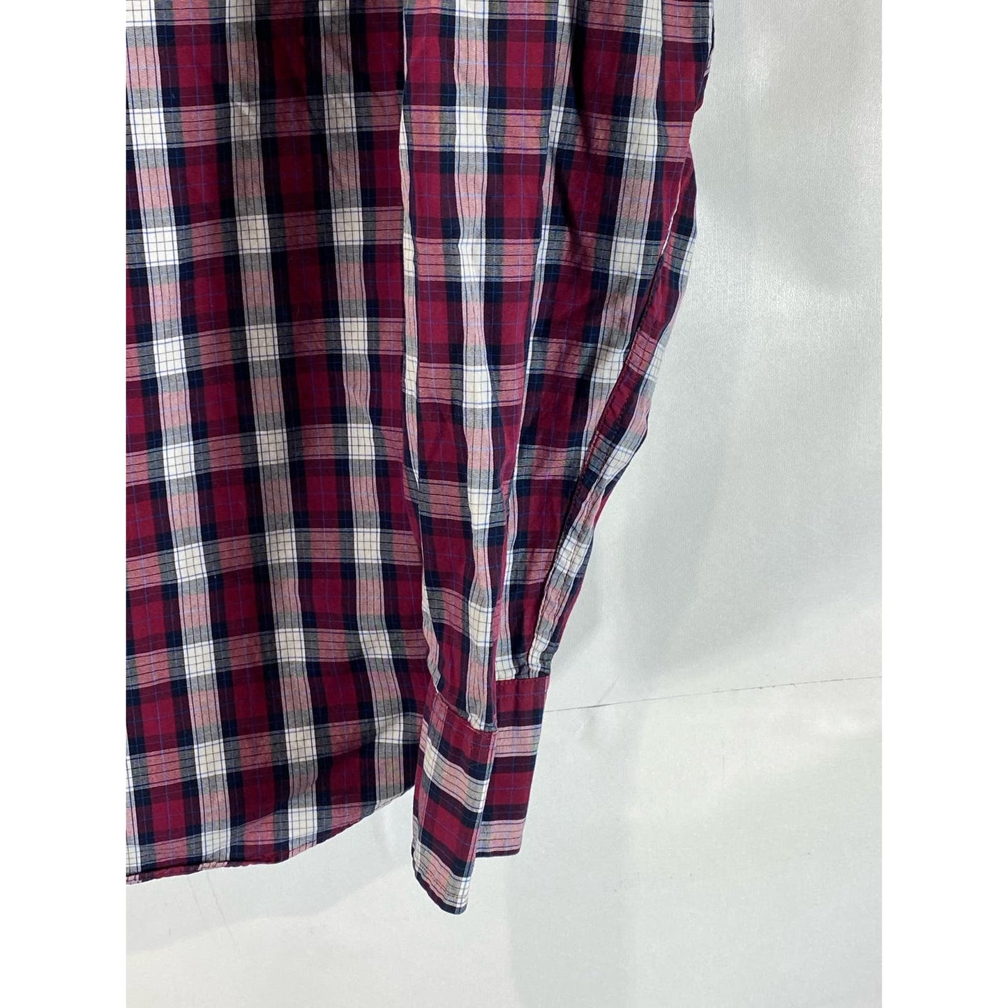 J. CREW Men's Red Checkered Washed Casual Tailored-Fit Button-Up Shirt SZ M