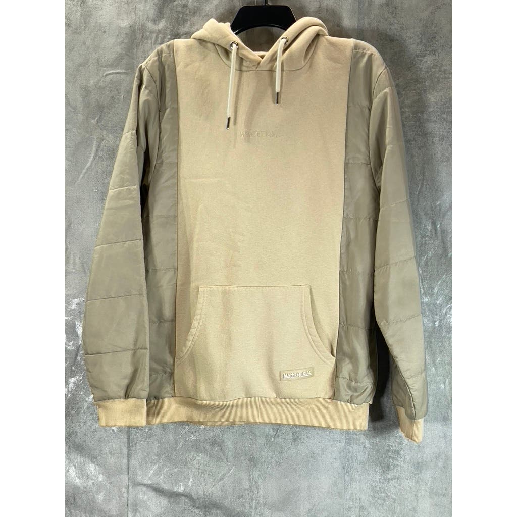 MAN BOOHOOMAN Men's Tan Colorblock Sleeve Pullover Hoodie SZ L