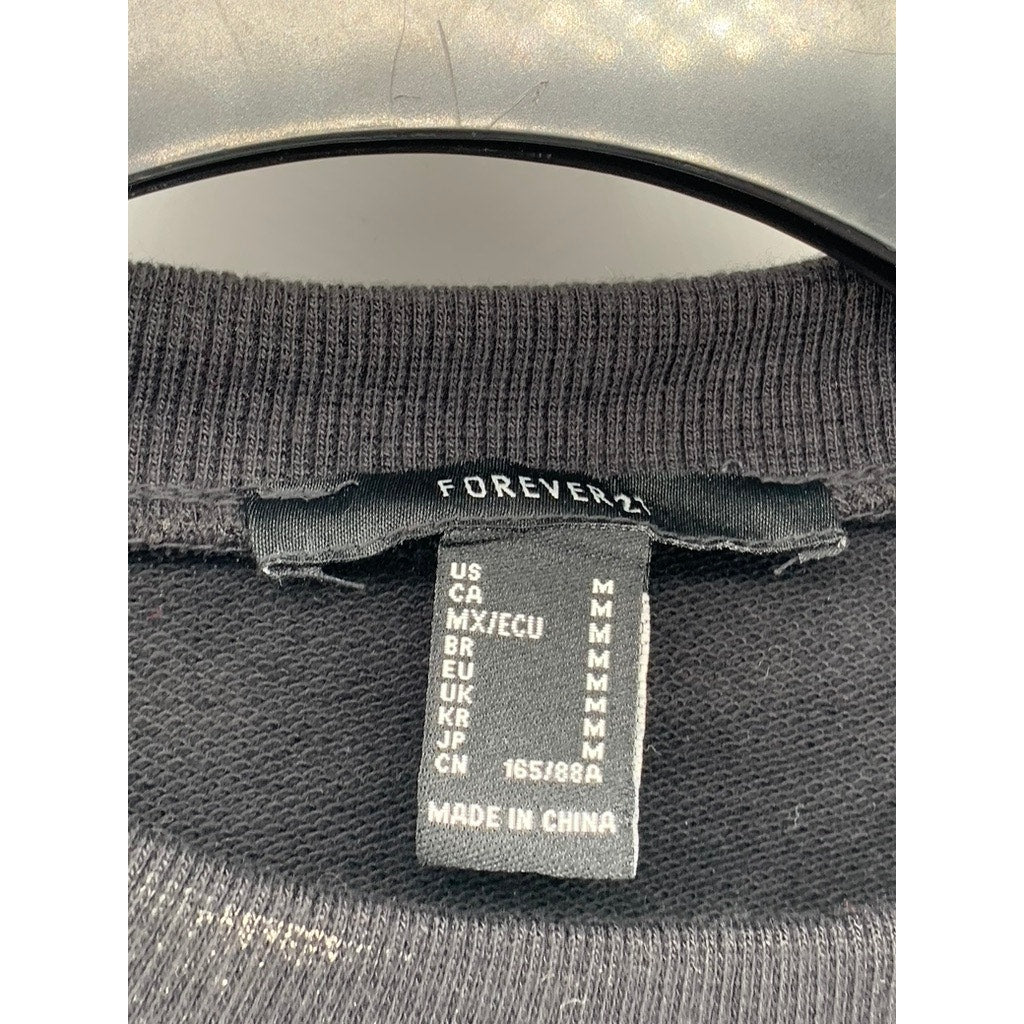 FOREVER 21 Women's Black Fur Hem Long Sleeve Cropped Crewneck Sweater SZ M