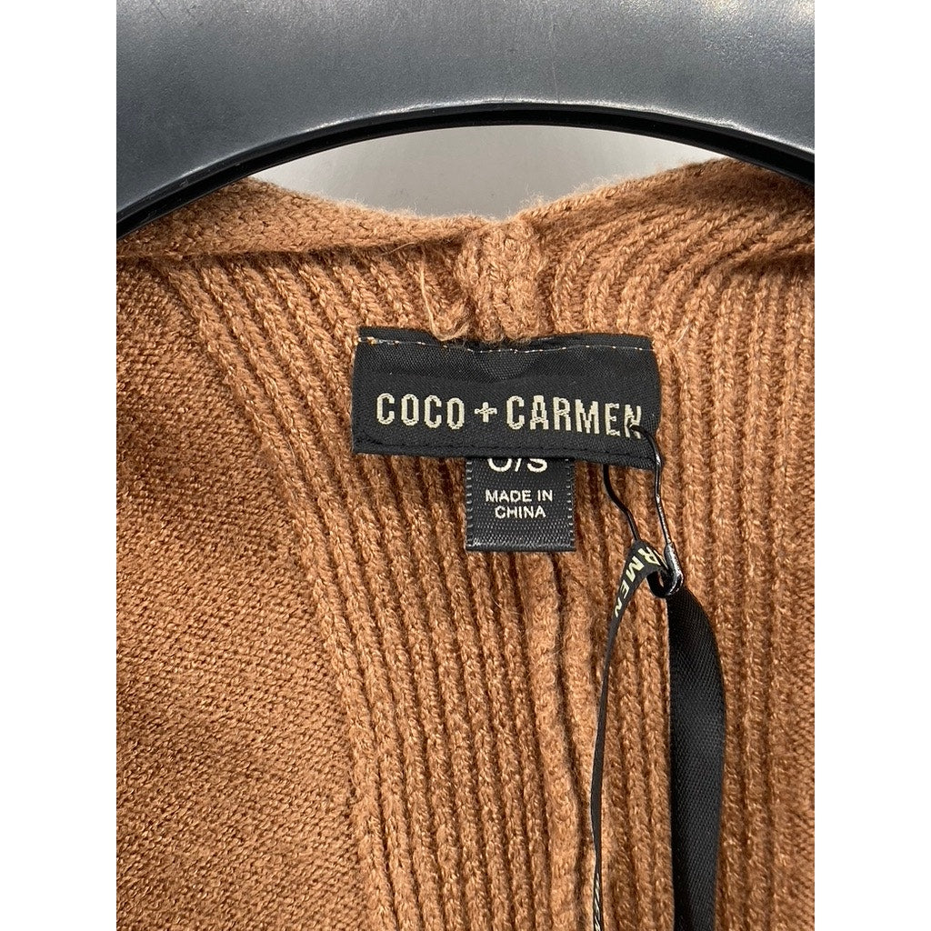 COCO+CARMEN Women's Brown Rib Knit Open-Front Short Sleeve Cardigan SZ OS