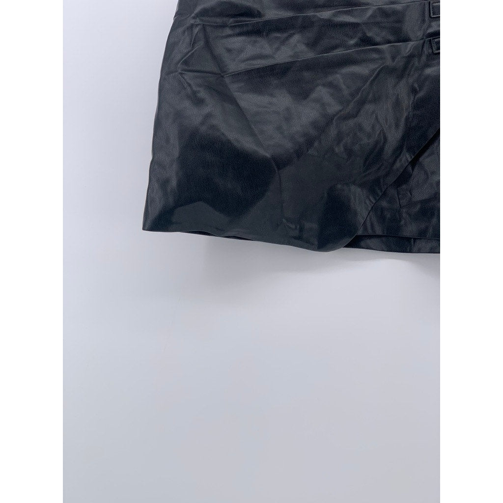 ZARA Women's Black Faux-Leather A-Line Grunge Mini Skirt SZ M