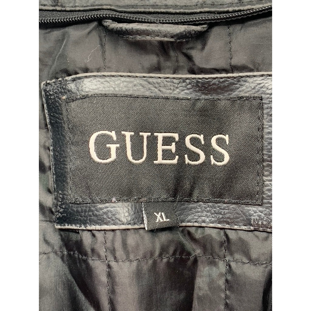 GUESS Men's Black Faux Leather Zip-Up Jacket SZ XL