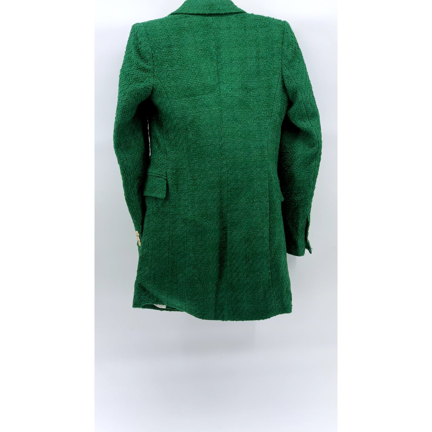 ZARA Women’s Dark Green Tweed Double-Breast Long Sleeve Peak Collar Blazer SZ XS