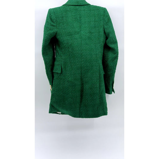 ZARA Women’s Dark Green Tweed Double-Breast Long Sleeve Peak Collar Blazer SZ XS