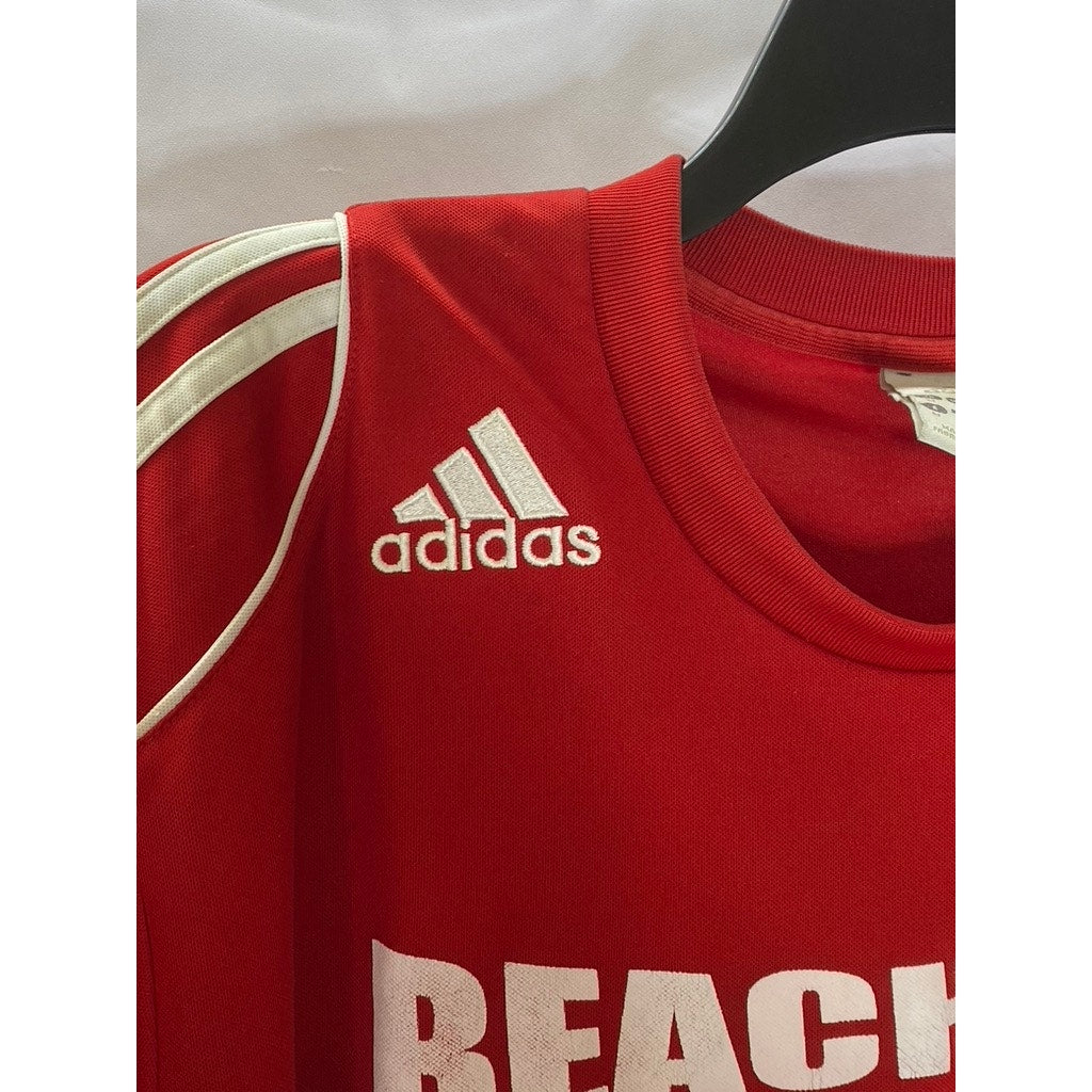 ADIDAS Men's Red-White Three-Stripe Short Sleeve Custom-Made Crewneck Jersey SZM